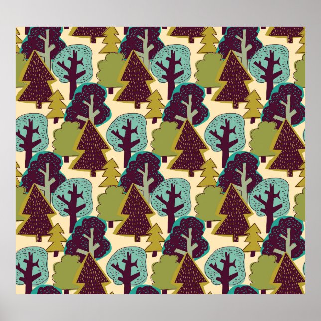 Póster Ilustracion de Doodle Trees de Color Forestal (Frente)