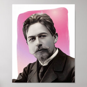 Póster Ilustracion de dramaturgo ruso Anton Chekhov