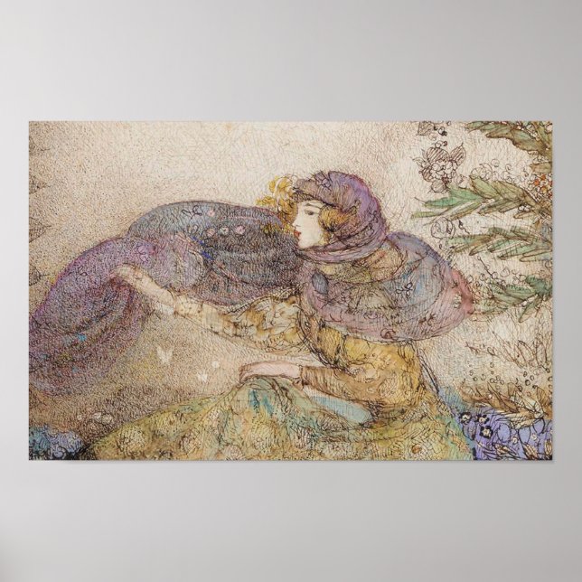 Póster Ilustracion de época Annie French "Lilac Veil" (Frente)