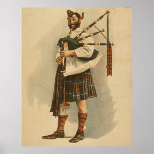 Póster Ilustracion de época de un Bagpiper escocés (1898)