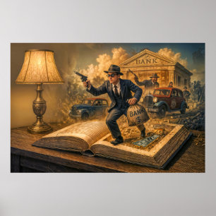 Póster ilustración de escena de libro de gánster de los a