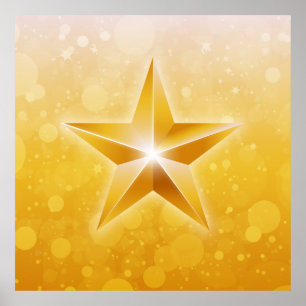 Póster Ilustracion de estrella dorada brillante