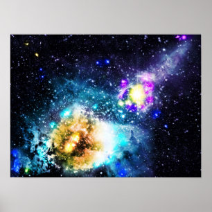 Póster Ilustracion de estrellas nebulosas en el espacio d