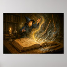 Ilustración de fantasía de joven mago con libro