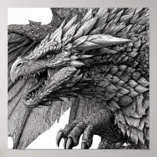 Póster Ilustración de Fantasía Intrincada: Dragón Detalla