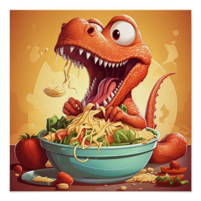 Póster Ilustracion de fideos de dinosaurios (Anverso)