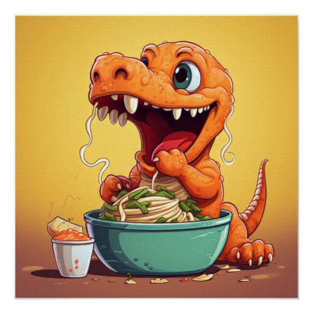 Póster Ilustracion de fideos de dinosaurios (Anverso)