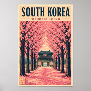 Póster Ilustración de flor de cerezo de Corea del Sur Art