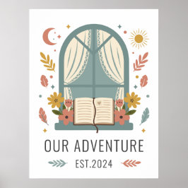 Póster Ilustración de flores de cabaña caprichosa en la v