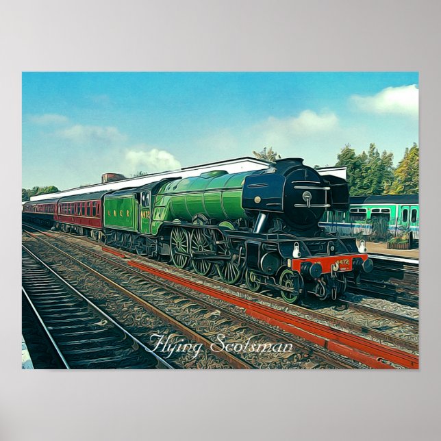 Póster Ilustración de Flying Scotsman in Station (Frente)
