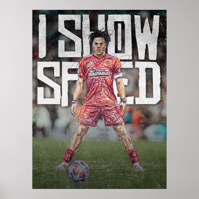 Póster Ilustración de fútbol inspirada en ishowsspeed (Frente)