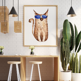 Póster Ilustracion de gatito de acuarela graciosa