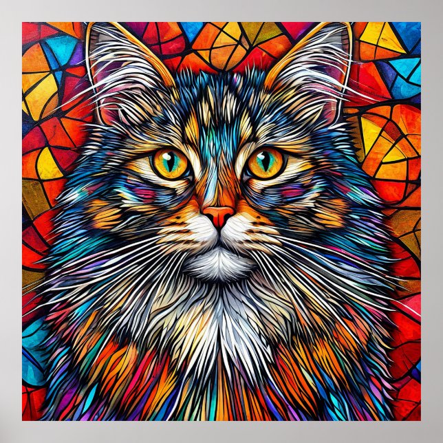 Póster Ilustración de gato abstracto vibrante (Frente)