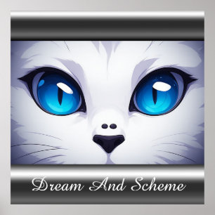 Póster Ilustración de gato blanco con ojos azules vibrant