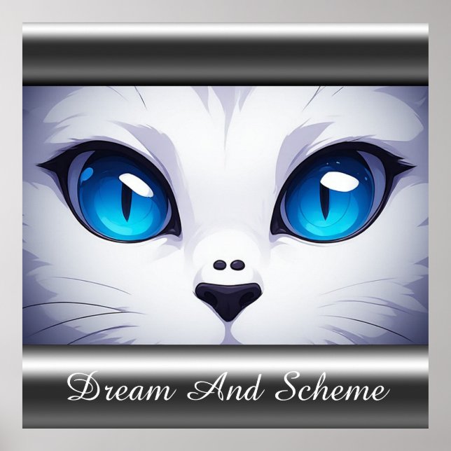 Póster Ilustración de gato blanco con ojos azules vibrant (Frente)