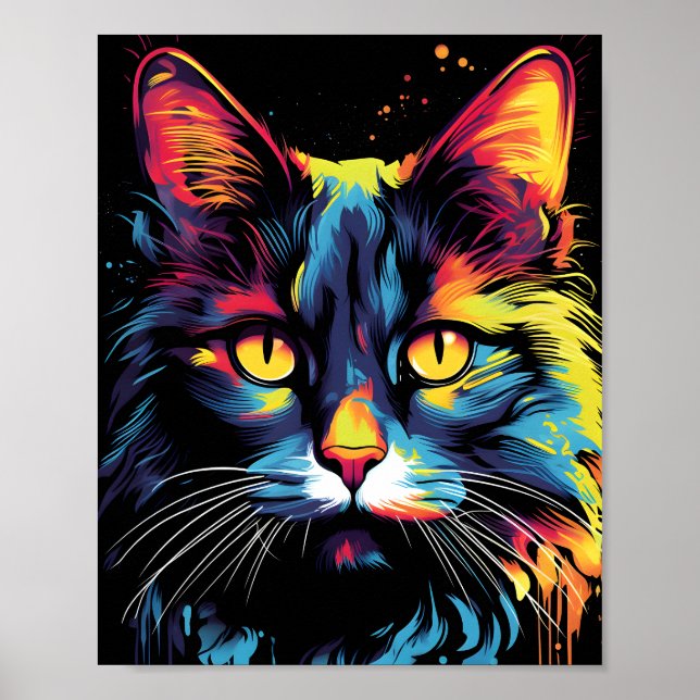 Póster Ilustracion de gato colorido (Frente)