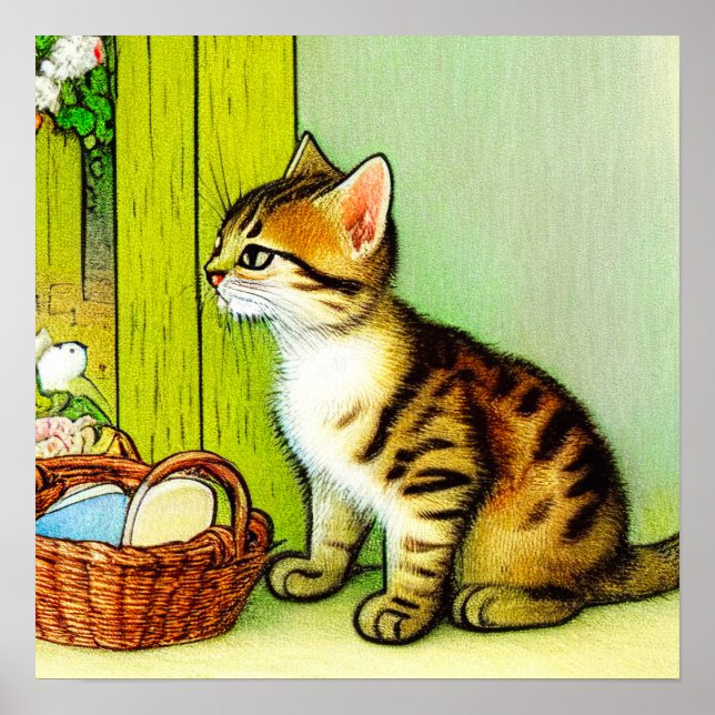 Póster Ilustracion de gato de tabby de época (Frente)