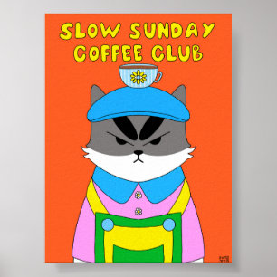 Póster Ilustración de gato del Club de Café del Domingo L