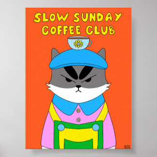 Póster Ilustración de gato del Club de Café del Domingo L