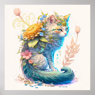 Póster Ilustracion de gato gatito lindo majestuoso