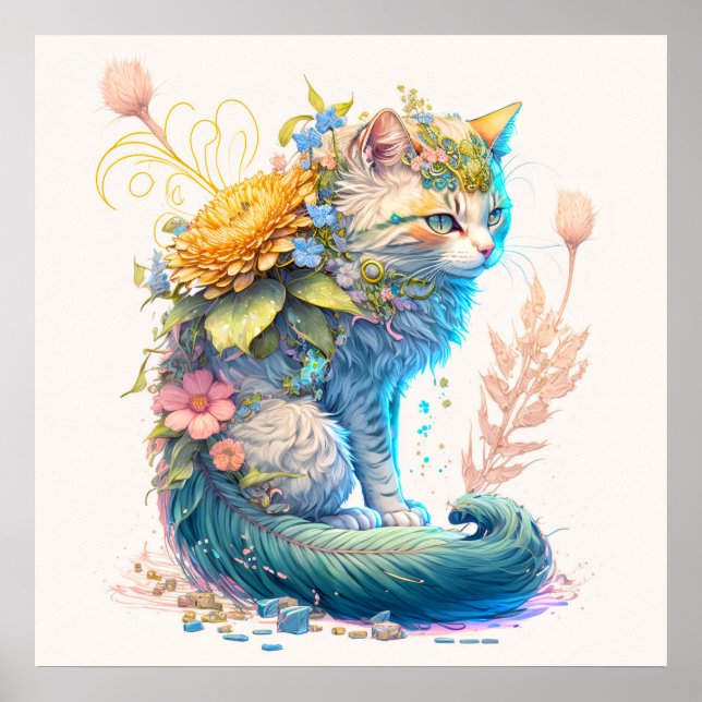 Póster Ilustracion de gato gatito lindo majestuoso (Frente)