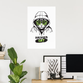 Póster Ilustración de gato hacker adorable – Regalo de ci