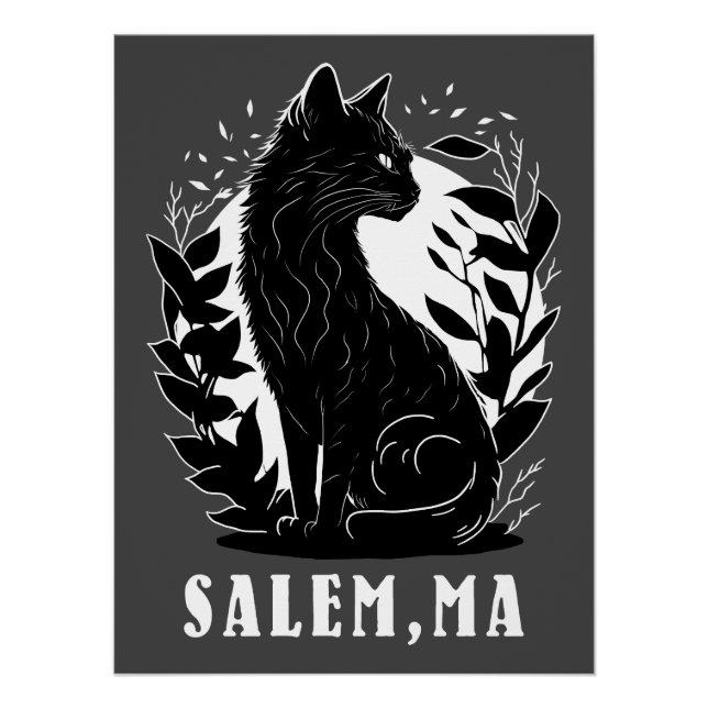 Póster Ilustracion de gato negro | Salem (Anverso)