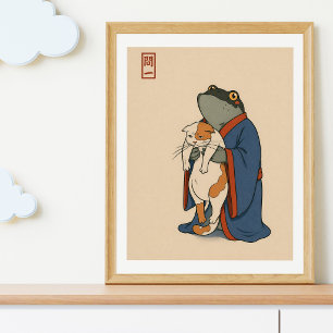 Póster Ilustración de gato rana japonés   Anim de estilo 
