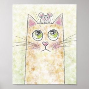 Póster Ilustración de gato y ratón lindos