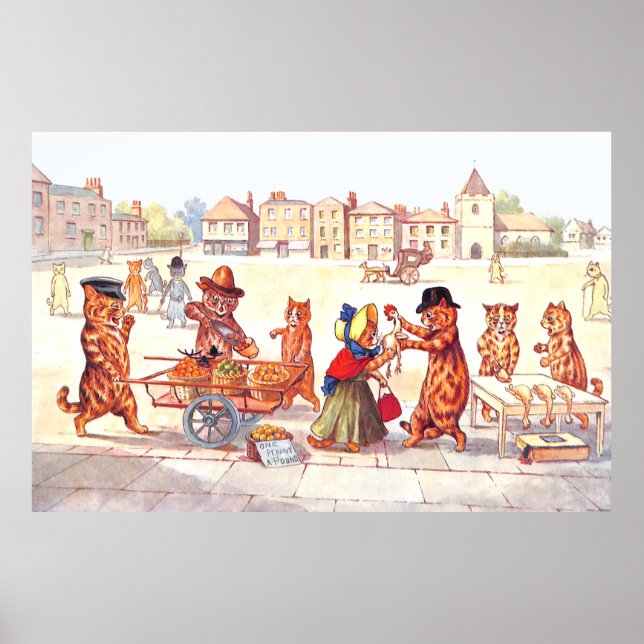 Póster Ilustracion de Gatos de Mercado por Louis Wain (Frente)