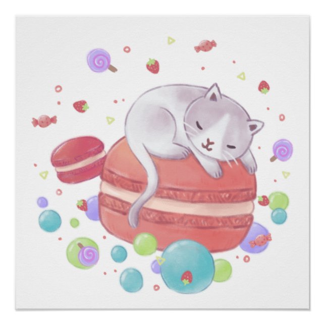 Póster Ilustracion de gatos y dulces (Anverso)