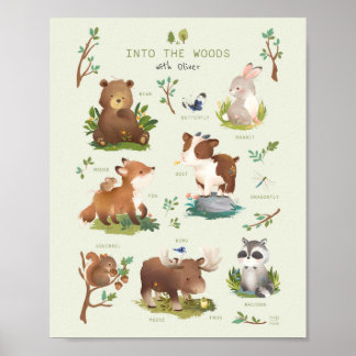 Póster Ilustración de guardería de animales del bosque