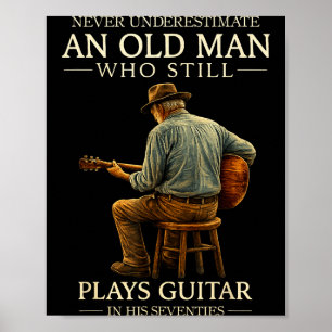 Póster Ilustración de guitarrista acústico en su 70 cumpl