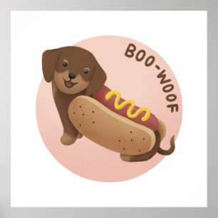 Póster Ilustracion de Halloween: Boo-Woof (Dachshund)
