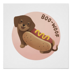 Póster Ilustracion de Halloween: Boo-Woof (Dachshund)