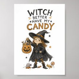 Póster Ilustración de Halloween 'Bruja Mejor Tenga Mi Car