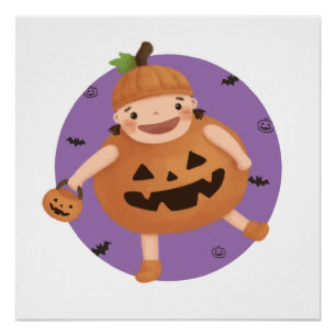 Póster Ilustracion de Halloween: Chica de calabaza