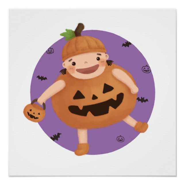 Póster Ilustracion de Halloween: Chica de calabaza (Anverso)