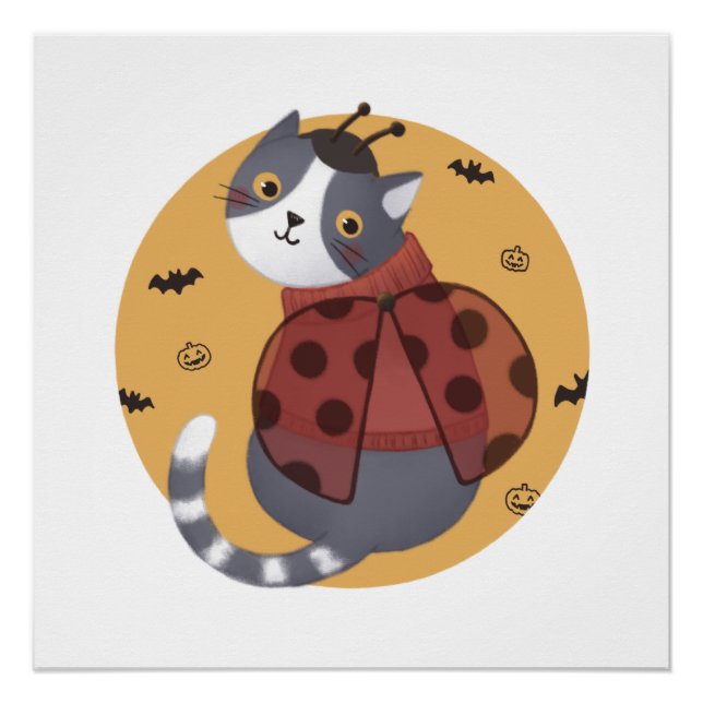 Póster Ilustracion de Halloween: Gato de Bicho Ladybug (Anverso)