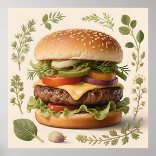 Póster Ilustración de hamburguesa con queso gourmet