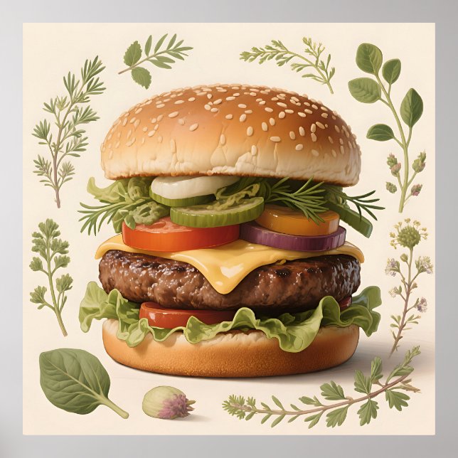 Póster Ilustración de hamburguesa con queso gourmet (Frente)