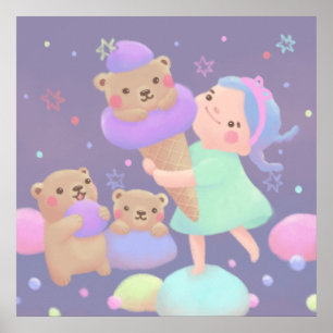 Póster Ilustración de helado de oso dulce