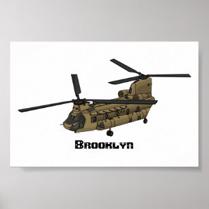 Póster ilustración de helicóptero militar Chinook
