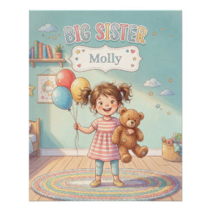 Póster Ilustración de Hermana Mayor con Niña Adorable y N