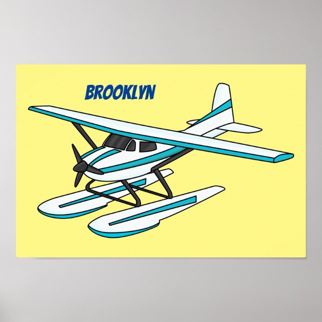 Póster Ilustracion de hidroavión azul blanco (Frente)