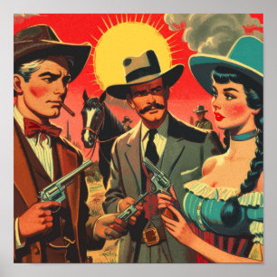 Póster Ilustracion de historietas occidentales de época