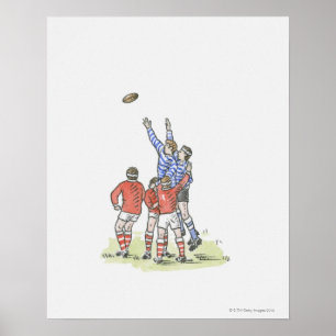 Póster Ilustracion de hombres jugando rugby saltando al a
