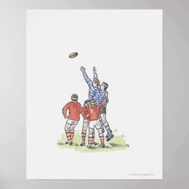 Póster Ilustracion de hombres jugando rugby saltando al a (Frente)