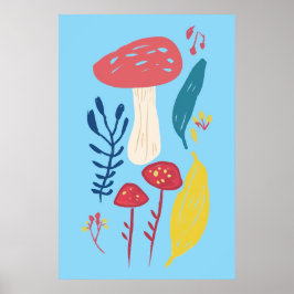 Póster Ilustracion de hongos (BLUE BKGRD)