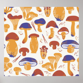 Póster Ilustracion de hongos comestibles vintage